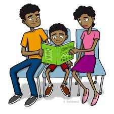 Children reading with parents