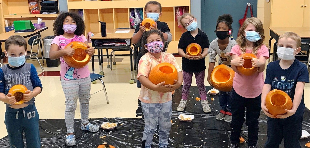 1st graders with pumpkins