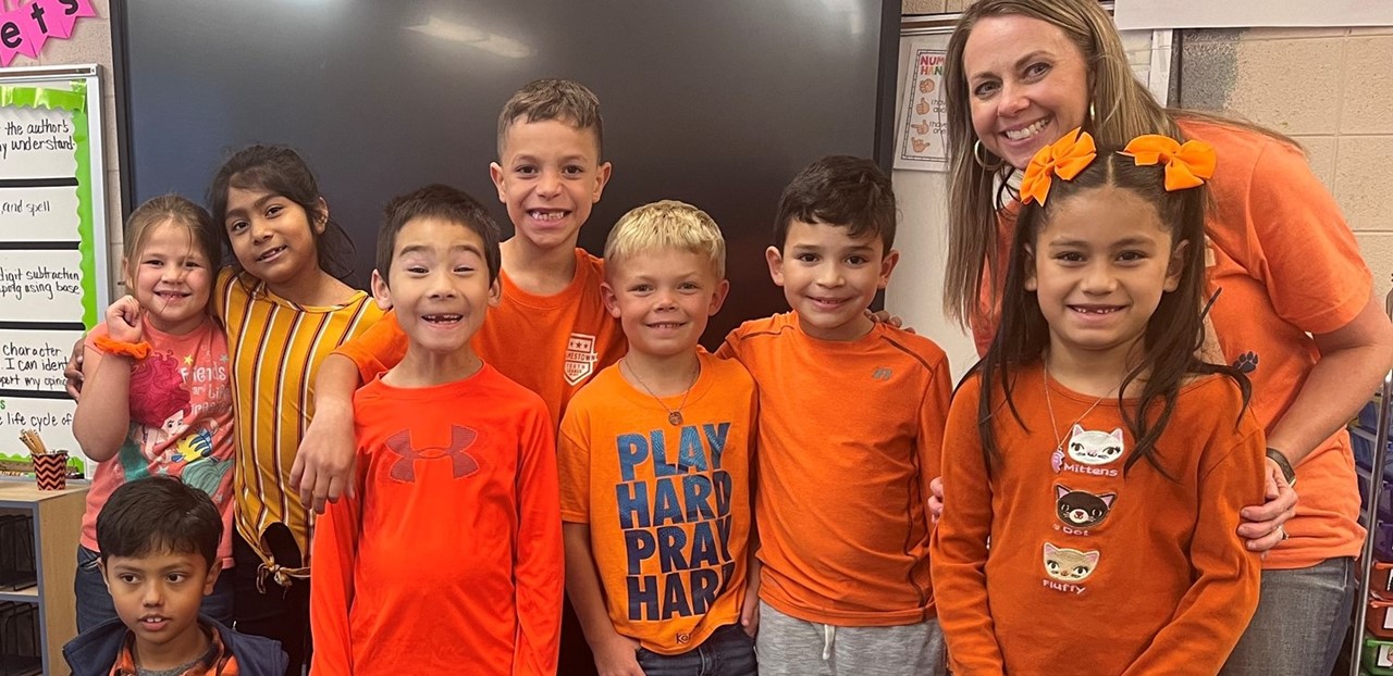 GBT second grade students show their tiger pride by wearing orange