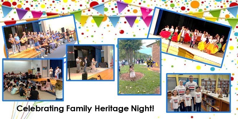 a collage of 5 pictures showing various happenings during our family heritage night. Students dancing, musical performances