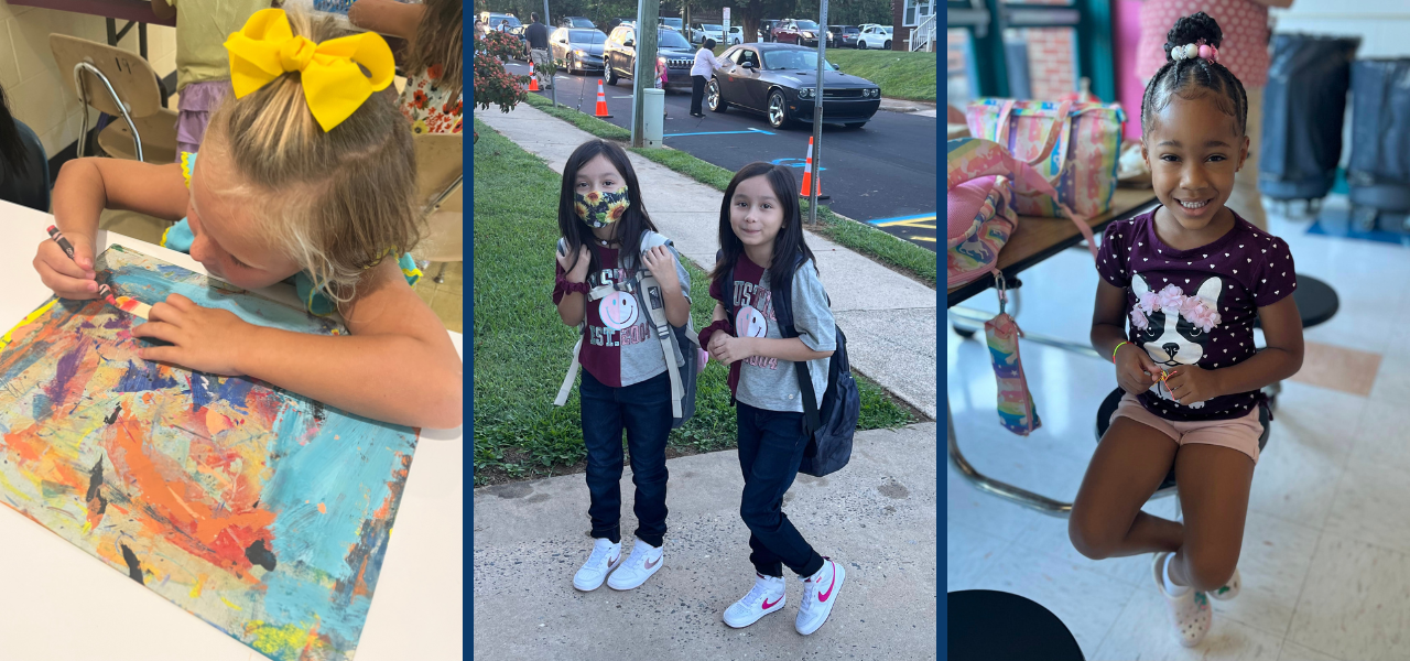three separate images of students