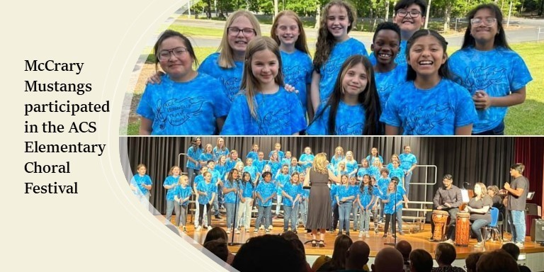 Collage of 2 pictures 1 showing a small group of McCrary students and the 2nd showing them participating in the ACS choral festival on stage